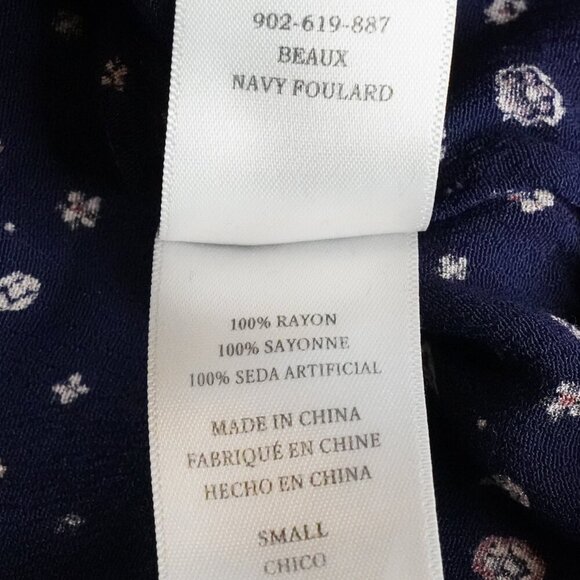 Rails, Beaux Blouse, Navy Foulard Floral Ruffle Button Long Sleeve Peplum Top - Picture 6 of 8